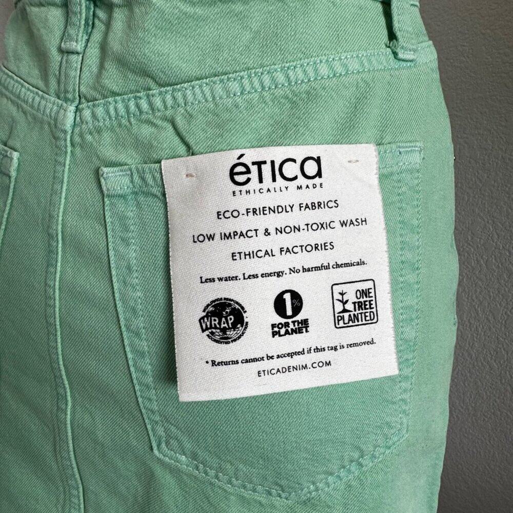 Etica | NWT High Waisted Green Denim Mini Skirt Size 25" - Picture 6 of 11